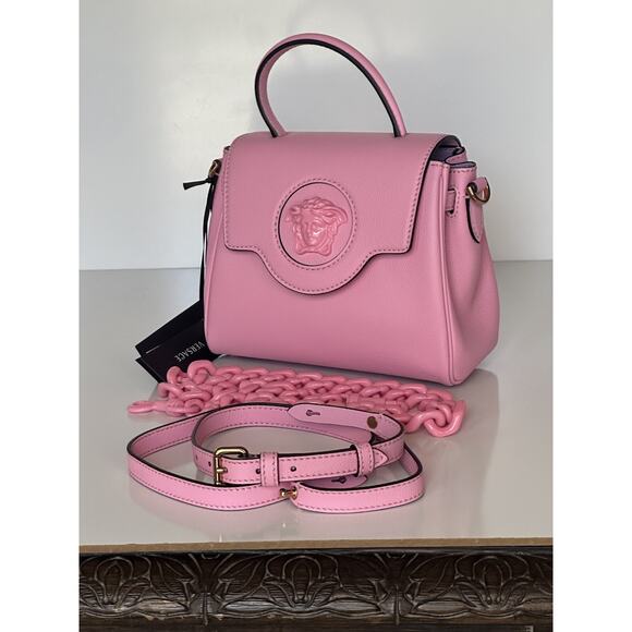 NWT $2125 Versace Top Handle Leather Pink Small Shoulder Bag DBFI040 Italy - Picture 3 of 16